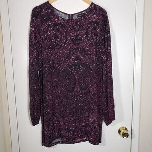 Nunui Floral Fall Boho Long Sleeve Sheath Dress Size 14